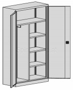 Büroschrank, Flügeltürschrank, zweitürig Aktenschrank mit 4 Fachböden + Garderobenabteil, 1.200 mm Breite